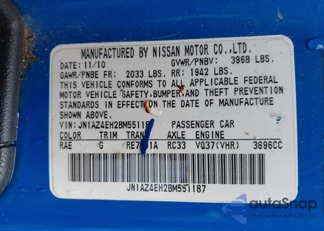 2011 Nissan 370Z from USA, damaged, VIN JN1AZ4EH2BM551187